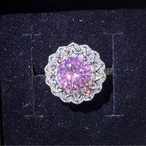 Sparkling Pink Halo Ring with Center Stone